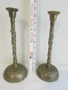 Vintage Brass Fire Breathing Dragon Candle Sticks Holders Oriental 10 1/2" - Picture 1 of 15