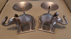 Elephant Candle Holders Silver Tone Metal 6.5”T x 7”L x3.5"W  Made in India - Picture 1 of 3