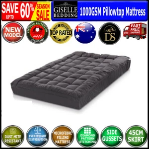 New Giselle 1000GSM Pillowtop Mattress Topper Euro Plush Pillow Top Bamboo New - Picture 1 of 12