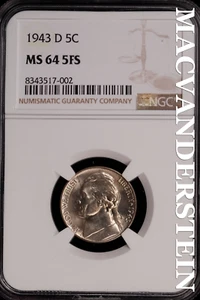 1943-D Jefferson Nickel - NGC MS 64 5FS - Brilliant Uncirculated #SLG245 - Picture 1 of 2
