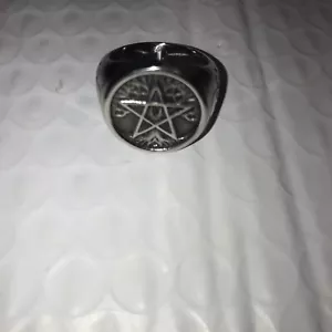 Vintage Gothic Silver Stainless Steel Pentacle Star Men's Ring - Picture 1 of 5