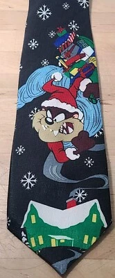 Винтажный рождественский галстук 1997 Looney Tunes Santa TAZ Tazmanian Devil (T4) - Изображение 1 из 4