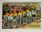 Vintage PORTLAND OREGON Souvenir Postcard Album c.1940s Mount Hood Rose Parade