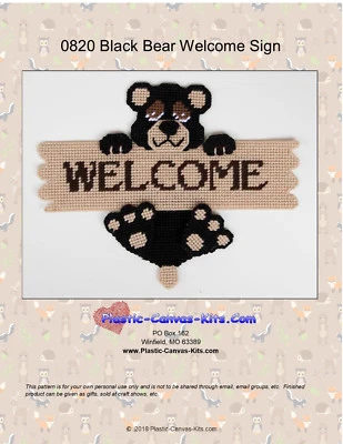 PLASTIC-CANVAS-KITS.COM Black Bear Welcome Sign- Plastic Canvas Pattern or Kit