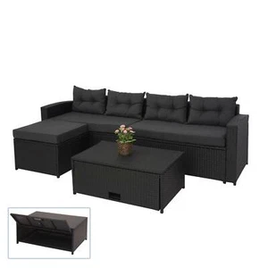 B-Ware Poly-Rattan Garnitur MCW-J34, Sitzgruppe Sofa, schwarz, Kissen dunkelgrau - Bild 1 von 9