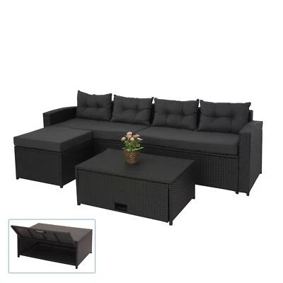 B-Ware Poly-Rattan Garnitur MCW-J34, Sitzgruppe Sofa, schwarz, Kissen dunkelgrau - Bild 1 von 4