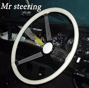 FITS STANDARD VANGUARD PHASE lll 55-59 REAL WHITE LEATHER STEERING WHEEL COVER - Picture 1 of 1