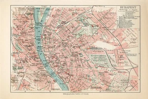 Mapa antiguo del plano de la ciudad de Hungría de Budapest de la década de 1920 - Imagen 1 de 1