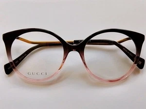 Gucci Transparent Black, Pink Hue & Gold P Eyeglasses - GG1009O, 002, 52-18-145 - Picture 1 of 8