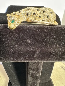 Vintage KJL Replik Brosche Gelbgoldfarben Strass Leopard - Bild 1 von 6