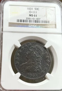 1831 50c 0-111 Capped Bust Silver Half Dollar PCGS MS61 - Picture 1 of 6