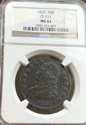 1831 50c 0-111 Capped Bust Silver Half Dollar PCGS MS61 - Image 1 of 4