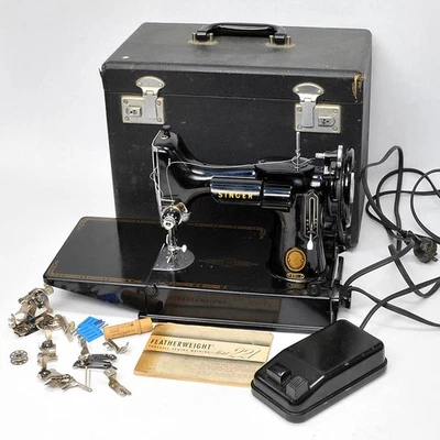 Singer 221 Featherweight Portable Sewing Machine w/Case, Pedal, Accessories 1954 - Image 1 of 4