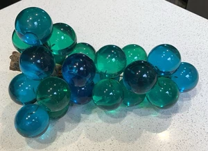 VTG 1960s Blue Green Large Lucite Acrylic Grapes Cluster on Stem 10" Long VGC - Picture 1 of 4