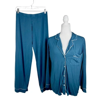 Eberjey Gisele TENCEL Modal Long Pajama Set Azure Blue Women Small Sleepwear - Image 1 of 4
