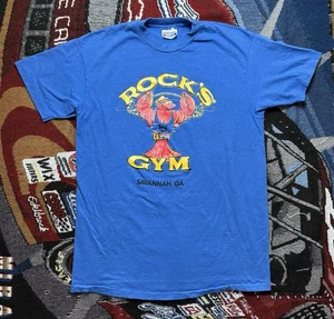 Camicia vintage Rock’s Gym anni 80 oro palestra parodia Savannah GA Hanes Large - Foto 1 di 10