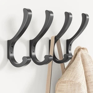 Hanging Coat Hooks Wall Mount - Heavy Duty (30LB), Large 4 Pack, Black - Picture 1 of 7