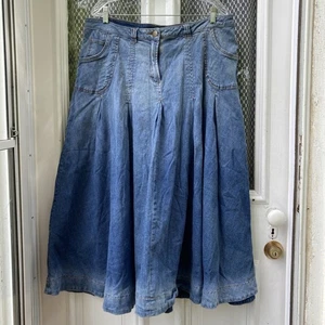Soft Surroundings Skirt Women Plus 1X Blue Denim Jean Maxi Flowy Western Cowgirl - Picture 1 of 11