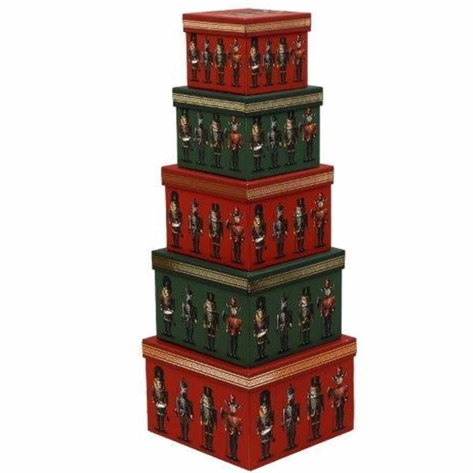 Nuevo Juego de 5 Cajas de Regalo Anidadas Nochebuena Animal Cascanueces Cuadradas Reino Unido Foto 1 de 1