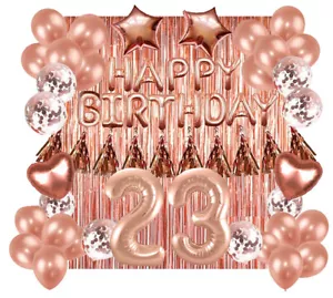 Designer Rose Gold 23rd Happy Birthday Balloon Banner Party Decoration Supplies - Picture 1 of 10