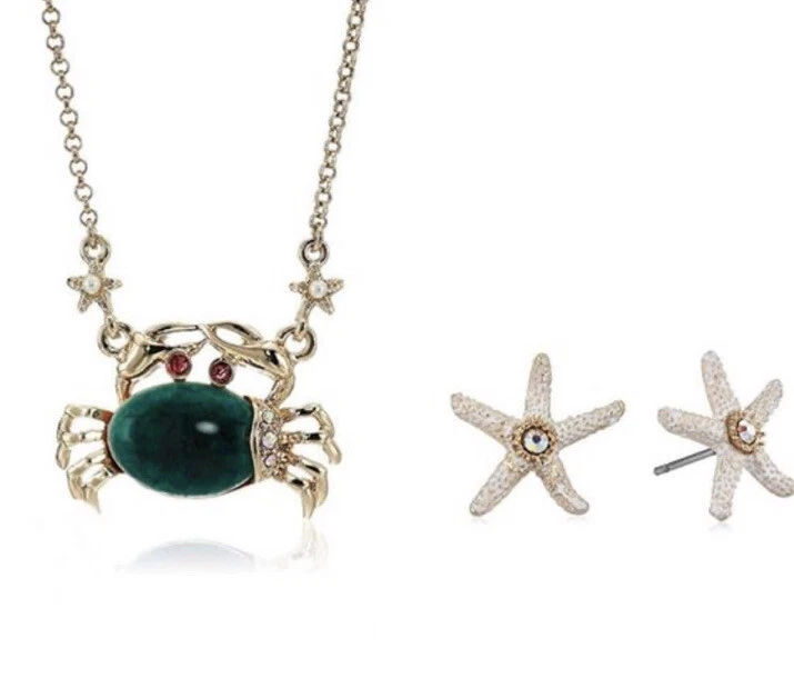 Betsey Johnson 2pc Stone Crab Necklace & Starfish Earrings A25a