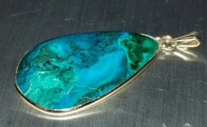 14K Yellow Gold Vintage Large Malachite Pendant Charm - Picture 1 of 13