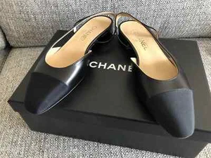 New Chanel Size 40.5 Goatskin Slingback Black Flat - Picture 1 of 10