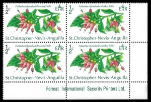 ST KITTS 1971 :  ½c. Flowers, Monkey Fiddle-IMPRINT Block(4) [MNH][SG237][Sc238] - Picture 1 of 1