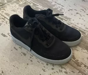 NIKE Air Force 1 Crater Flyknit GS Black Chambray Blue Sneakers Shoes Kids 6.5 - Picture 1 of 6