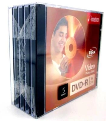 IMATION 5 x PACK DVD-R BLANK DISCS - VIDEOS PHOTO DATA DVD 16 x 2HR - BRAND NEW - Image 1 of 4