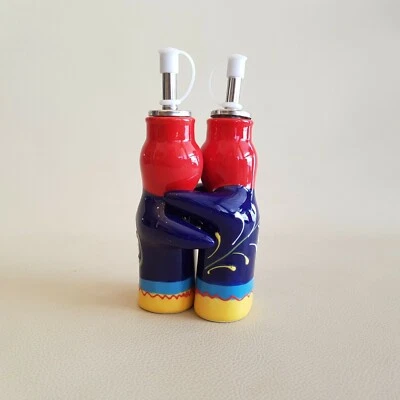 Service huile et vinaigre personnages céramique fait main Espagne Del Rio Salado - Photo 1/3