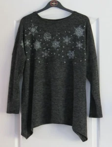 Ladies Top Size S Asymetric George Long Sleeve Dark Grey Sequin - Picture 1 of 6