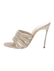 CASADEI Gold Leather & Suede Trim Crystal Mules Size 9 IT 39 Very Good Cond &Bag - Picture 1 of 22