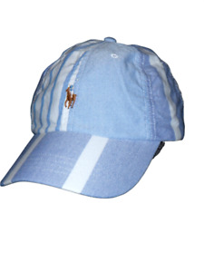 POLO RALPH LAUREN HAT -OS 59cm- BLUE WHITE OXFORD STRIPE CLASSIC REAL PONY -PREP