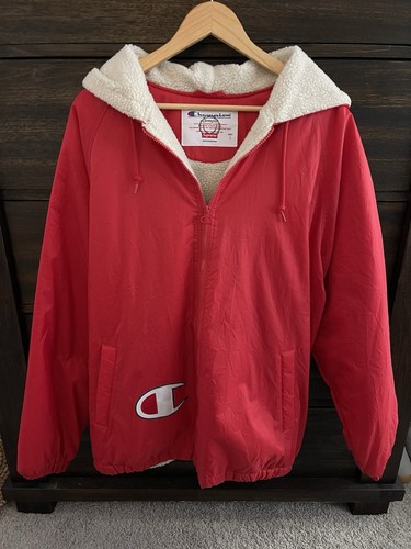 Giacca con cappuccio foderata Supreme Champion Sherpa rossa FW17 taglia large VNDS RARA