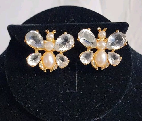 Orecchini Christian Dior Cristalli di Burro Finta Perla Clip Rari