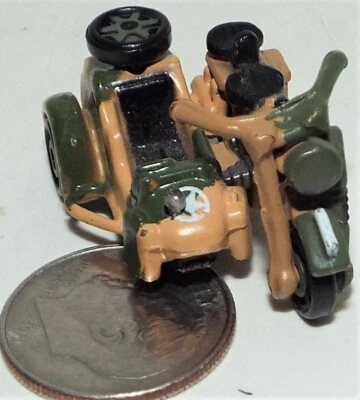 Small Micro Machine WWII type US Army BMW Motorcycle w/Sidecar in Camouflage #2 - Image 1 of 4