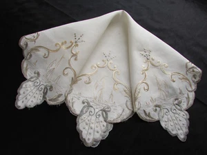 Vintage Cream Novelty Hankie with Embroidered Sail Boats & Light Houses - Picture 1 of 7