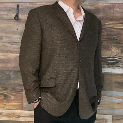 Joseph Abboud Mark Shale Silk Wool Brown Geometric Blazer Sport Jacket Size 46L - Image 1 of 4