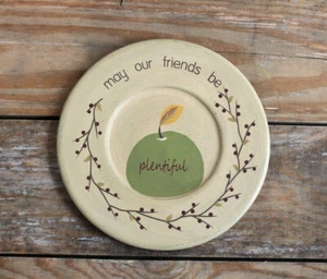 Primitive Wood Plate Green Apple & Vines May Our Friends be Plentiful Quote - Picture 1 of 3
