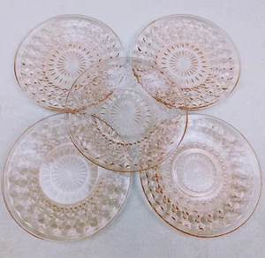 Pink Depression Glass 6-in Saucers Set Of Five Matching Pieces Please Read Descr - Picture 1 of 17