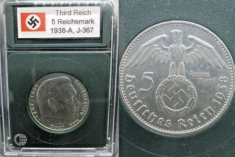 Nazi Silver Coin 5 Reichsmark 1936-39 Swastika Third Reich *w/ Case* WW2 Germany Cover