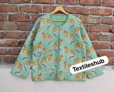 Green Tiger Quilted Cotton Jacket Handmade Cotton Jacket Women's Clothing US - Image 1 of 2