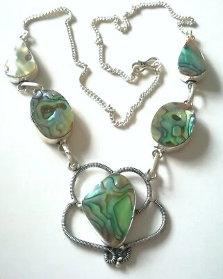 COLLANA IN ARGENTO MASSICCIO 925 CON BELLISSIMA ABALONE PAUA PERLE VERE NATURALI - Immagine 1 di 4