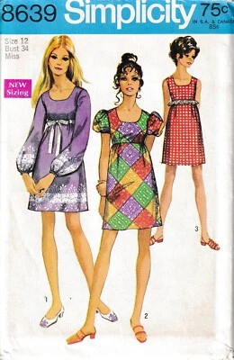 Vintage 1960s Mod Empire Waist Mini Dress Size: 12 Sewing Pattern - Image 1 of 4