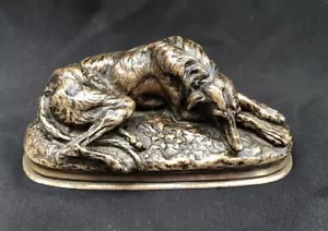 Paul Gayrard - Bronze Sculpture of a Lying Greyhound Dog, Antique Statue 19th C - Picture 1 of 8