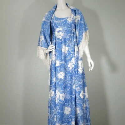 Conjunto Maxi Vestido y Mantón Vintage Años 70 Saks Fifth Avenue Floral Poliéster XS SM Foto 1 de 4