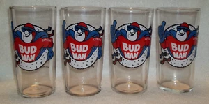 4 Rare Vintage 1991 Budweiser Beer Glasses BUD MAN New Old Stock EX! - Picture 1 of 17