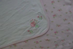 First Impressions Baby Blanket Pink Rose Floral White Green Security Lovey - Picture 1 of 12