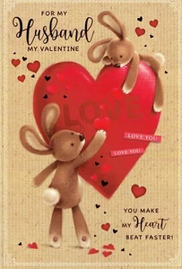 TARJETA DE SAN VALENTÍN ESPOSO Calidad Día de San Valentín Calidad Lindo Diseño de Conejos - Imagen 1 de 3